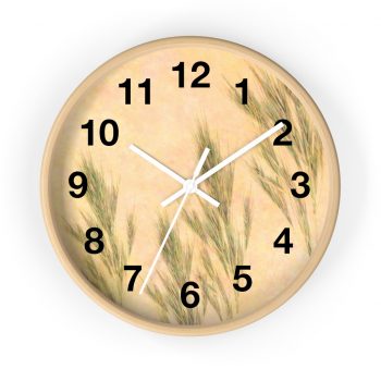 Wall Clock With Numbers Wheat Field Green Beige Landscape Nature Art Print Old Antique Vintage