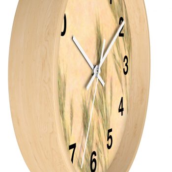 Wall Clock With Numbers Wheat Field Green Beige Landscape Nature Art Print Old Antique Vintage