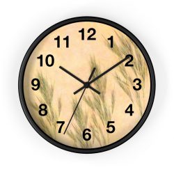 Wall Clock With Numbers Wheat Field Green Beige Landscape Nature Art Print Old Antique Vintage