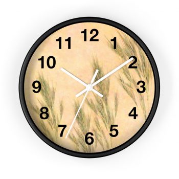 Wall Clock With Numbers Wheat Field Green Beige Landscape Nature Art Print Old Antique Vintage