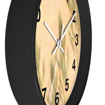 Wall Clock With Numbers Wheat Field Green Beige Landscape Nature Art Print Old Antique Vintage