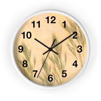 Wall Clock With Numbers Wheat Field Green Beige Landscape Nature Art Print Old Antique Vintage