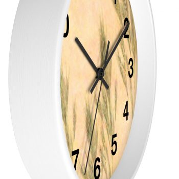 Wall Clock With Numbers Wheat Field Green Beige Landscape Nature Art Print Old Antique Vintage