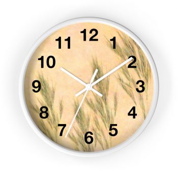 Wall Clock With Numbers Wheat Field Green Beige Landscape Nature Art Print Old Antique Vintage