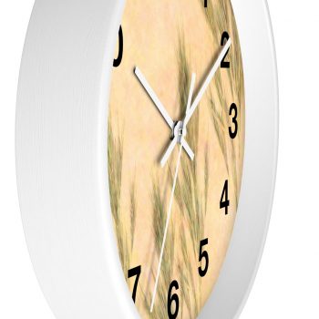 Wall Clock With Numbers Wheat Field Green Beige Landscape Nature Art Print Old Antique Vintage