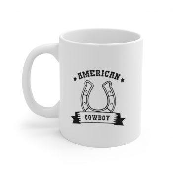 White Coffee Mug - American Cowboy Horse Shoe