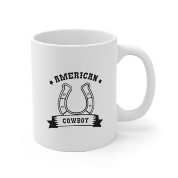 White Coffee Mug - American Cowboy Horse Shoe