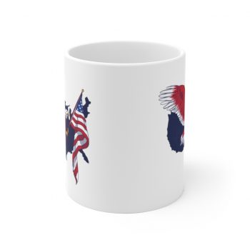 White Coffee Mug - American Eagle USA Map Flag