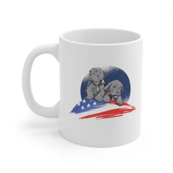 White Coffee Mug - American Flag Dogs Puppies