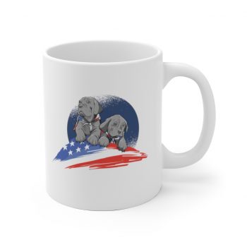 White Coffee Mug - American Flag Dogs Puppies