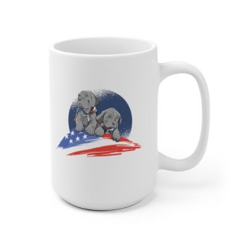 White Coffee Mug - American Flag Dogs Puppies