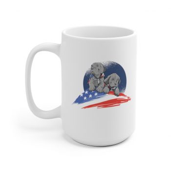 White Coffee Mug - American Flag Dogs Puppies