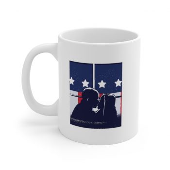 White Coffee Mug - American Flag Kiss Window