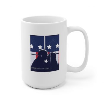 White Coffee Mug - American Flag Kiss Window