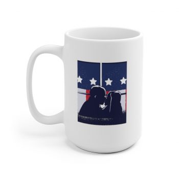 White Coffee Mug - American Flag Kiss Window