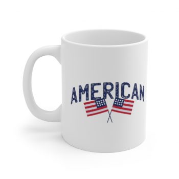 White Coffee Mug - American Two USA Flags