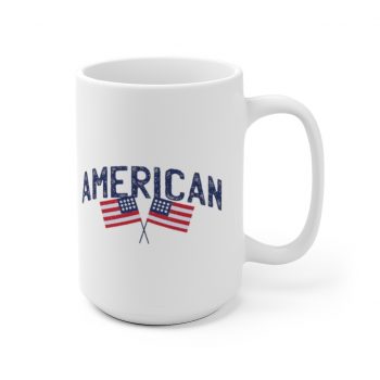 White Coffee Mug - American Two USA Flags