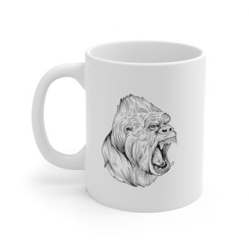 White Coffee Mug - Angry Ape Gorilla Drawing