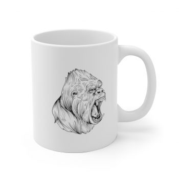 White Coffee Mug - Angry Ape Gorilla Drawing