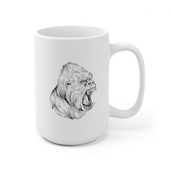 White Coffee Mug - Angry Ape Gorilla Drawing