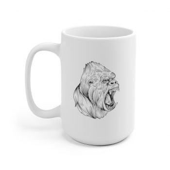 White Coffee Mug - Angry Ape Gorilla Drawing