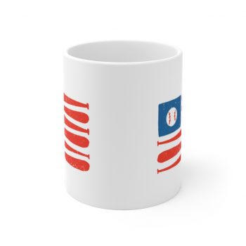 White Coffee Mug - Baseball American Flag