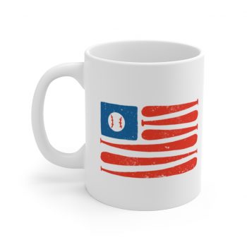 White Coffee Mug - Baseball American Flag