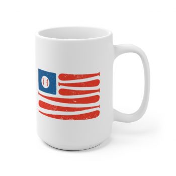 White Coffee Mug - Baseball American Flag