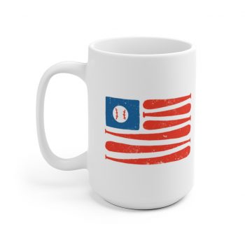 White Coffee Mug - Baseball American Flag