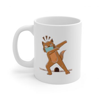 White Coffee Mug - Cat Dabbing Coronavirus Covid 19