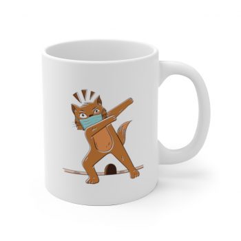 White Coffee Mug - Cat Dabbing Coronavirus Covid 19