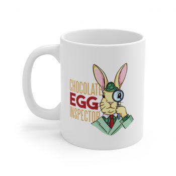 White Coffee Mug - Chocolate Egg Inspector Sherlock Detective Easter