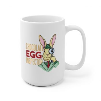 White Coffee Mug - Chocolate Egg Inspector Sherlock Detective Easter