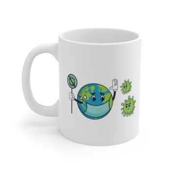 White Coffee Mug - Earth Face Mask Fighting Coronavirus Covid 19