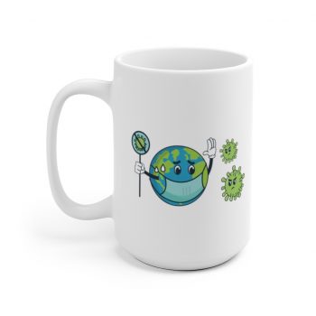 White Coffee Mug - Earth Face Mask Fighting Coronavirus Covid 19