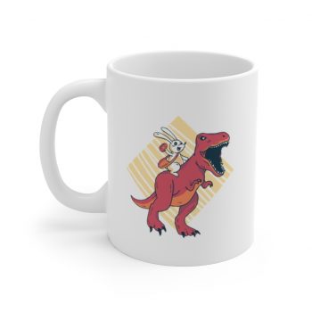 White Coffee Mug - Easter Bunny Dinosaur T Rex Tyrannosaurus