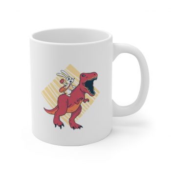 White Coffee Mug - Easter Bunny Dinosaur T Rex Tyrannosaurus