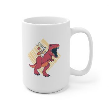 White Coffee Mug - Easter Bunny Dinosaur T Rex Tyrannosaurus