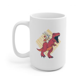 White Coffee Mug - Easter Bunny Dinosaur T Rex Tyrannosaurus