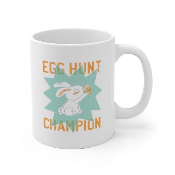 White Coffee Mug - Easter Egg Hunt Champion Bunny