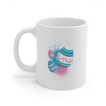 White Coffee Mug - Easter Eggs Spray Painted Blue Pink White