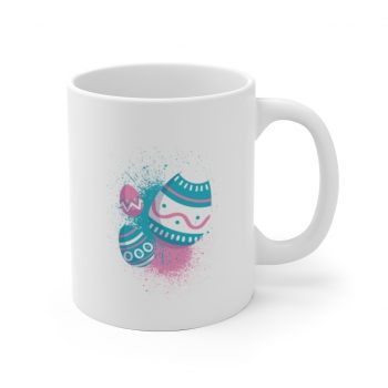 White Coffee Mug - Easter Eggs Spray Painted Blue Pink White