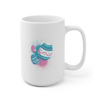 White Coffee Mug - Easter Eggs Spray Painted Blue Pink White