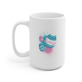 White Coffee Mug - Easter Eggs Spray Painted Blue Pink White