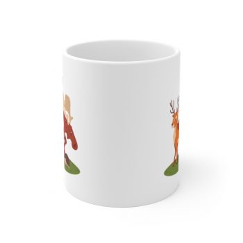 White Coffee Mug - Forest Animals Fox Deer Moose Possum