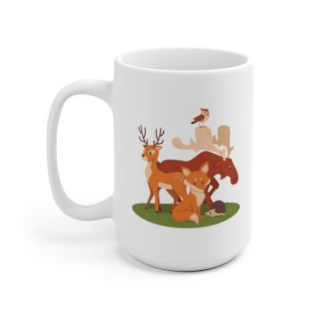 White Coffee Mug - Forest Animals Fox Deer Moose Possum