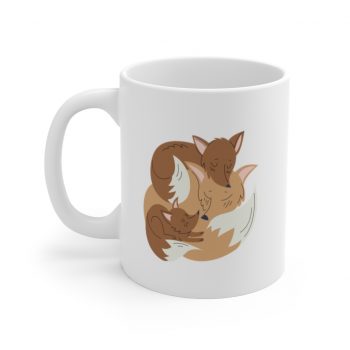 White Coffee Mug - Fox Mom and Babies