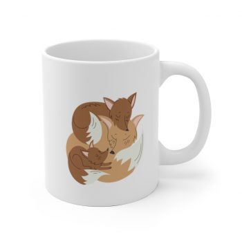 White Coffee Mug - Fox Mom and Babies