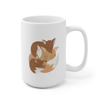 White Coffee Mug - Fox Mom and Babies