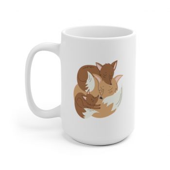 White Coffee Mug - Fox Mom and Babies